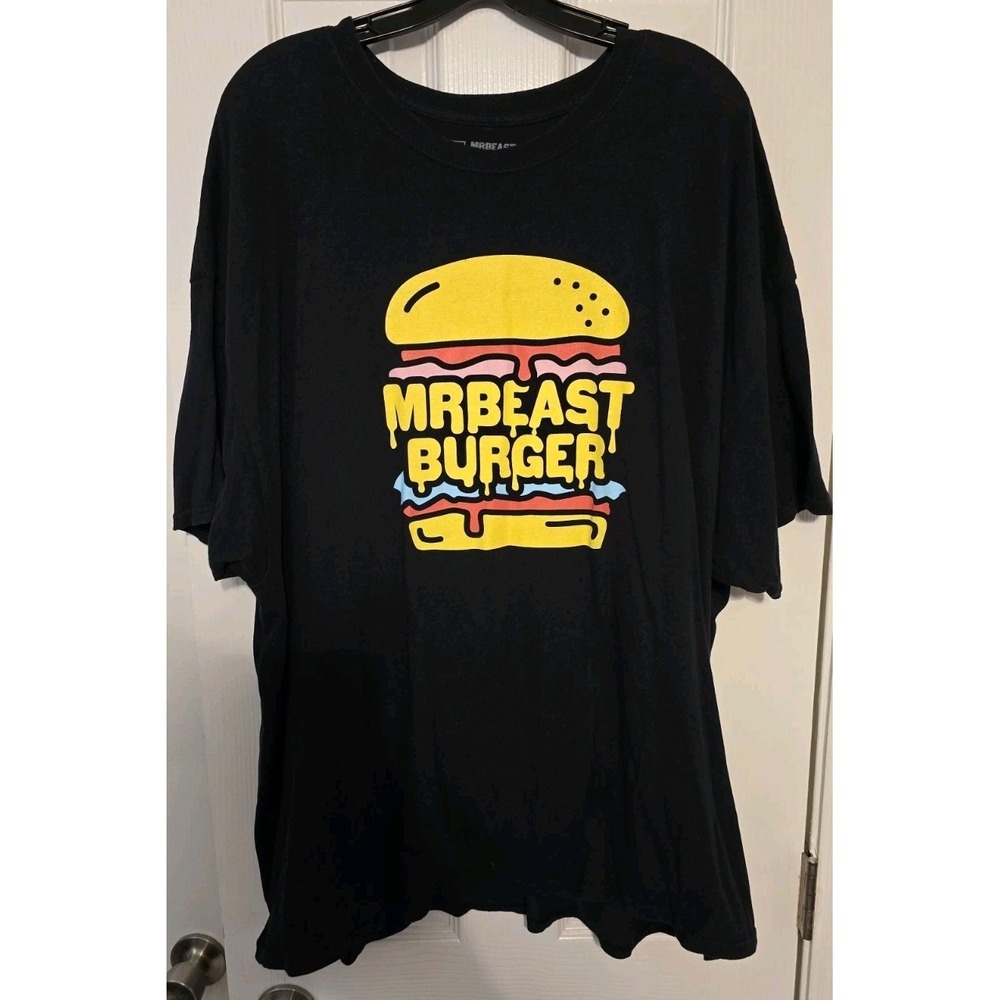 Mr. Beast Burger Fast Food Mens 3XL Black Short Sleeve Shirt Menu Spellout Logo